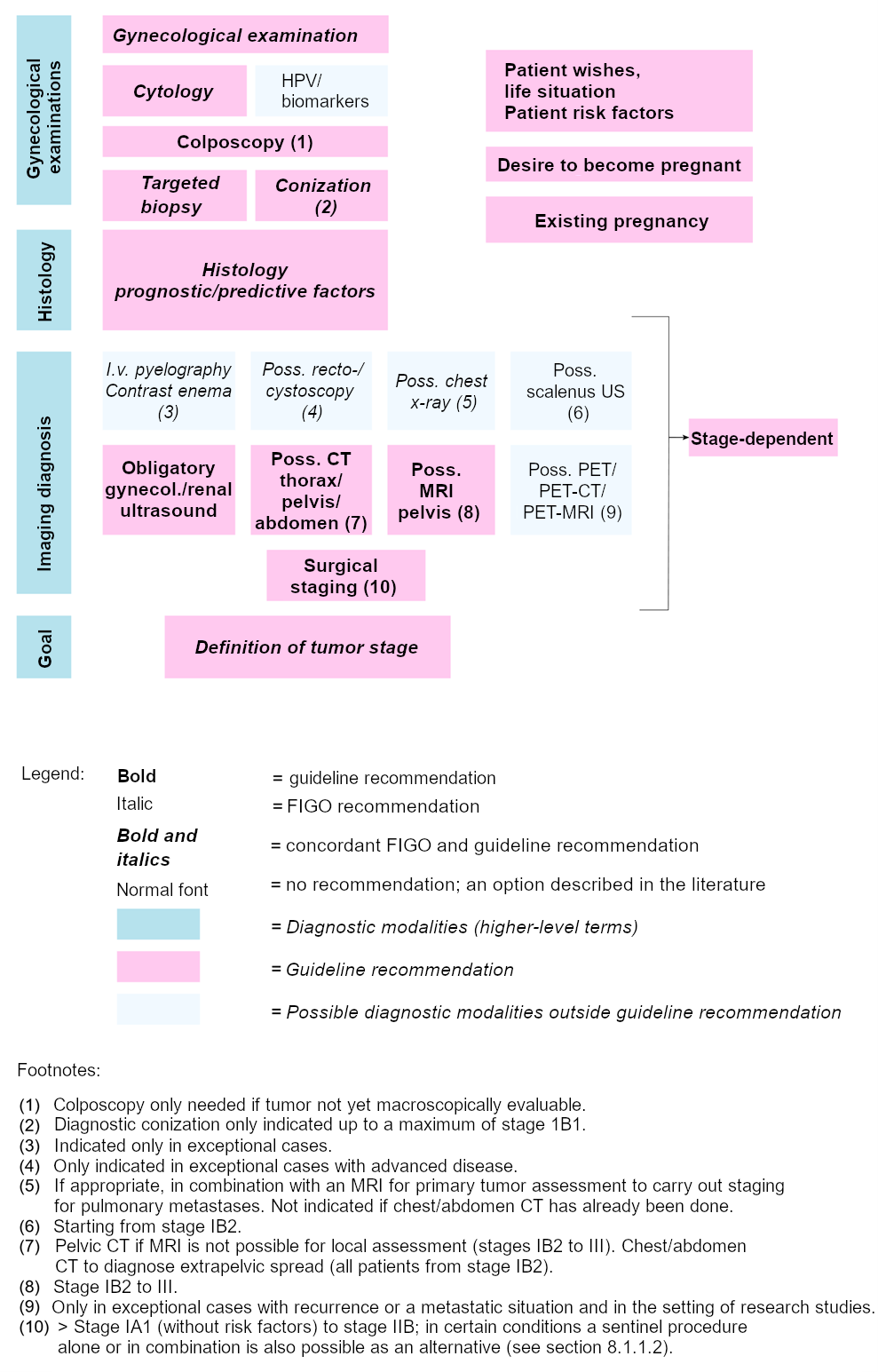 Diagnosis and definition of stages as the basis for treatment decision-making ≤ FIGO stage IIB (2014/2021)