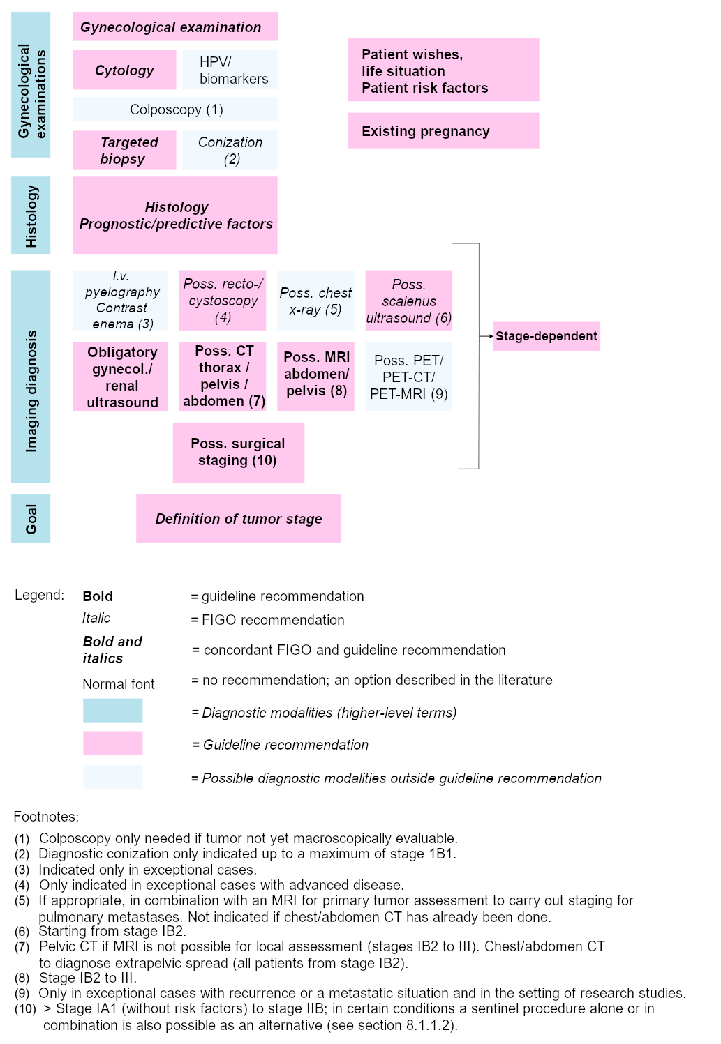 Diagnosis and definition of stages as the basis for treatment decision-making ≤ FIGO stage IIB