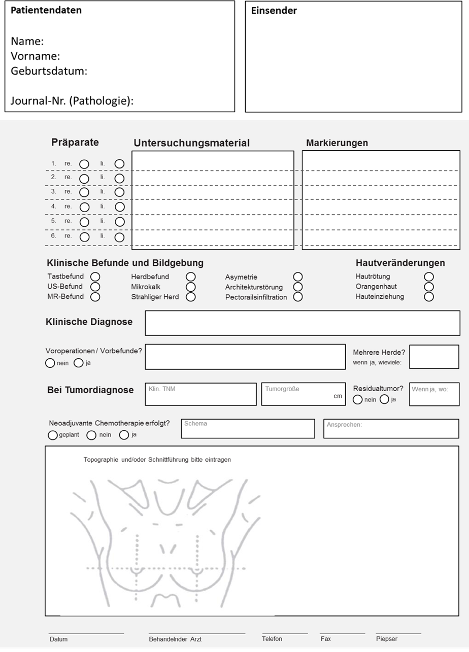 Standardized form 1 – Pathology Request Form