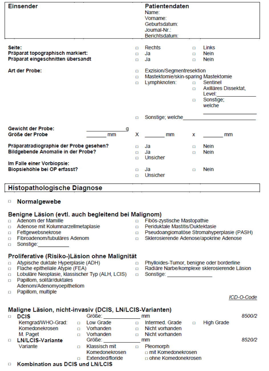 Standardized form 2B – Pathology report on surgical specimen
