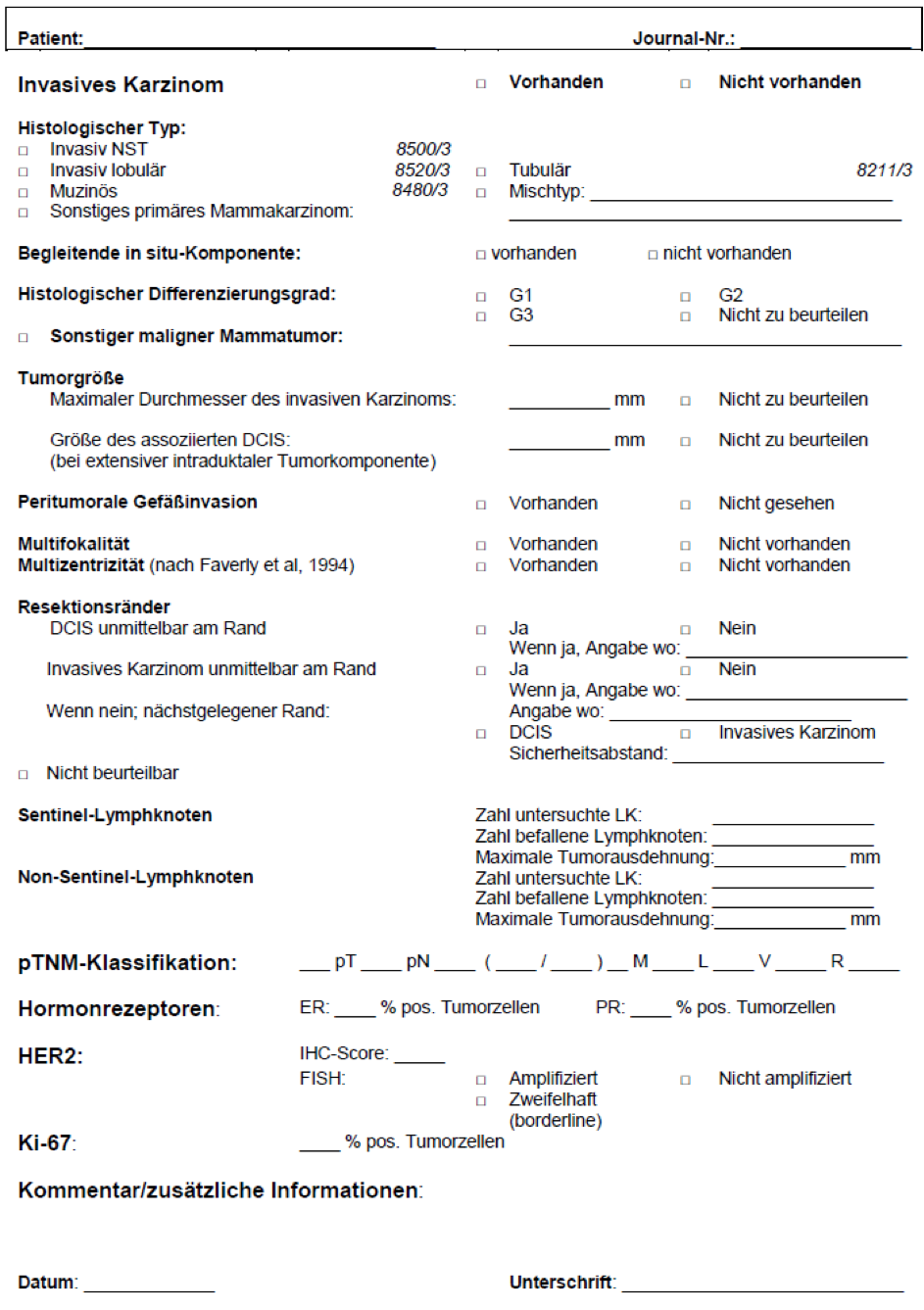 Standardized form 2B – Pathology report on surgical specimen