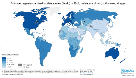 Altersstandardisierte Melanominzidenz in Europa im Jahr 2018 (Weltstandard)