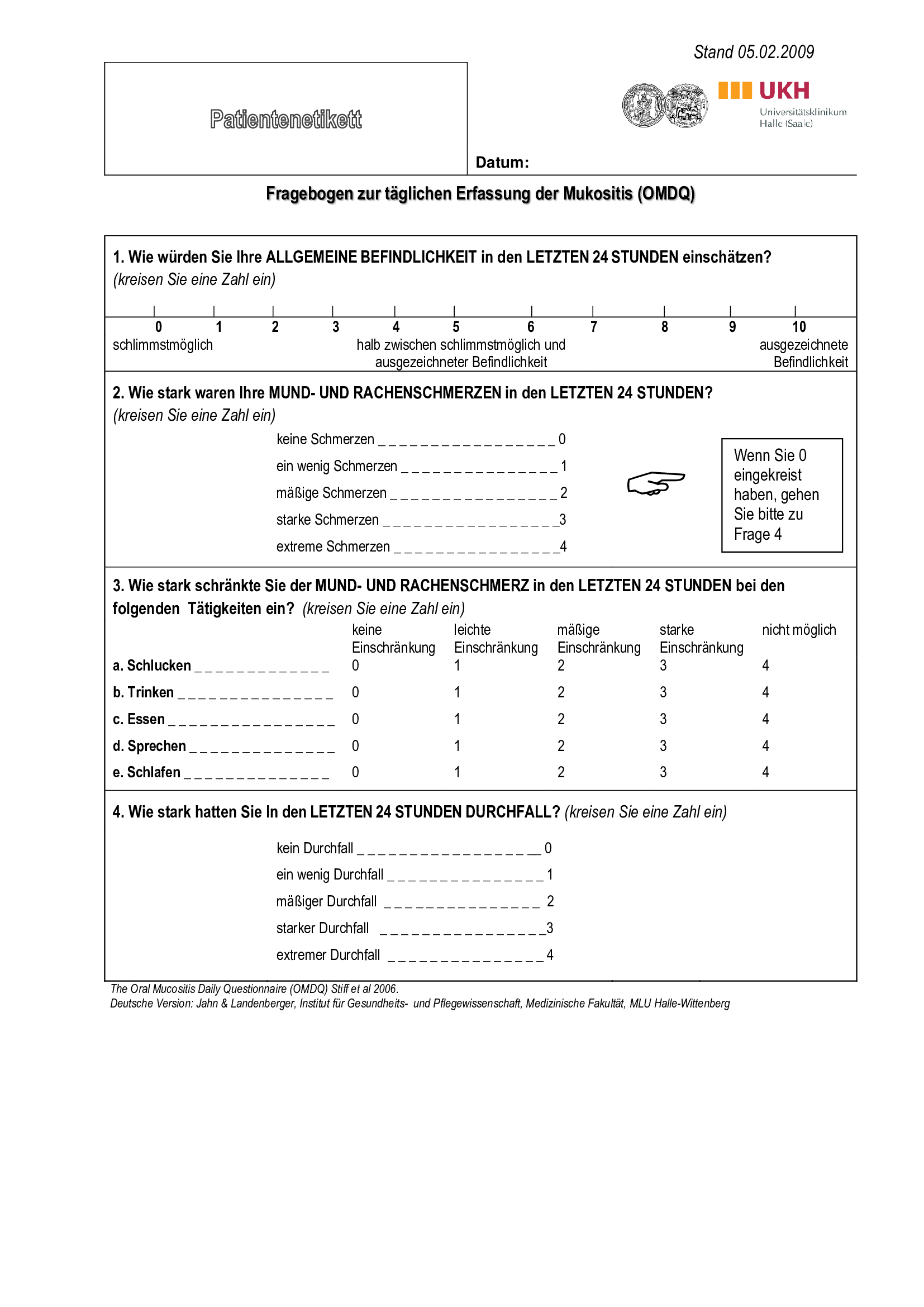 Oral Mucositis Daily Questionnaire (OMDQ)